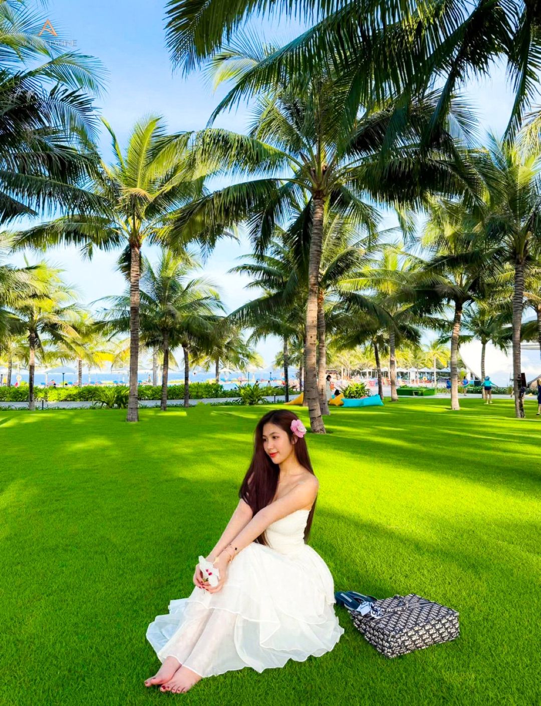Aquamarine Resort Cam Ranh sở hữu khuôn viên nhiều cây xanh, đường đi bộ xen giữa các dãy villa