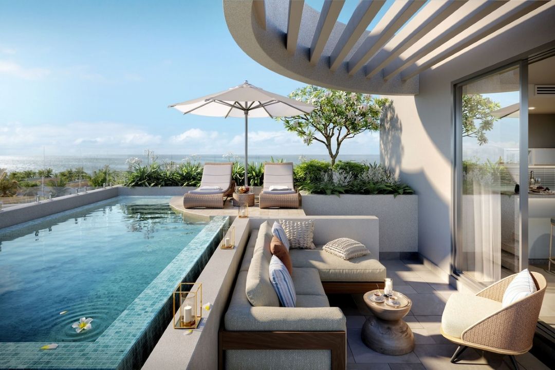 Một góc hồ bơi ở Ixora Hồ Tràm, thích hợp để thư giãn nhẹ nhàng